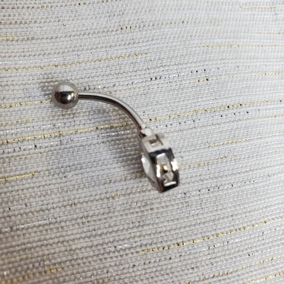 2 Belly Button Rings Zipper Pull & Crystal Heart - Picture 6 of 8